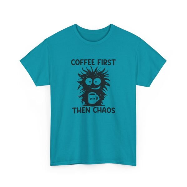 14586974952925051046_2048.jpeg Unisex t-shirt from Twisted Angell with the sarcastic phrase “Coffee First Then Chaos” printed on the front.