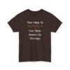 Unisex t-shirt from Twisted Angell with the sarcastic phrase “Most Likely To Use Their Bonus On Therapy” printed on the front.