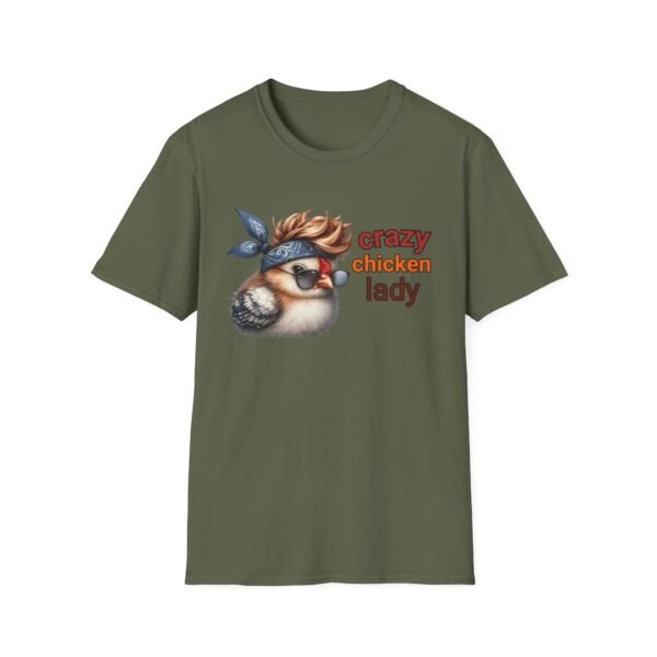Unisex t-shirt from Twisted Angell with the sarcastic phrase “Crazy Chicken Lady” printed on the front.