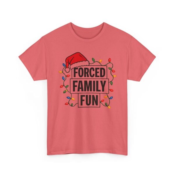 Unisex t-shirt from Twisted Angell with the sarcastic phrase “Forced Family Fun” printed on the front.