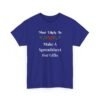 Unisex t-shirt from Twisted Angell with the sarcastic phrase “Most Likely To Make A Spreadsheet For Gifts” printed on the front.