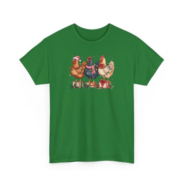 Unisex t-shirt from Twisted Angell with the sarcastic phrase “Festive Chickens” printed on the front.