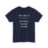 Unisex t-shirt from Twisted Angell with the sarcastic phrase “Most Likely T Be Santa's Favorite Trouble” printed on the front.