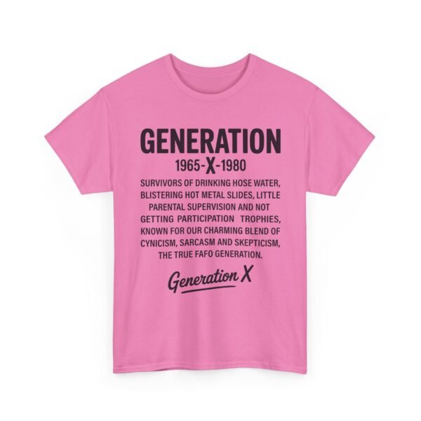 Unisex t-shirt from Twisted Angell with the sarcastic phrase “Generation X” printed on the front.