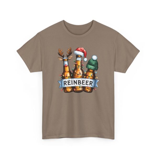 Unisex t-shirt from Twisted Angell with the sarcastic phrase “Reinbeer” printed on the front.