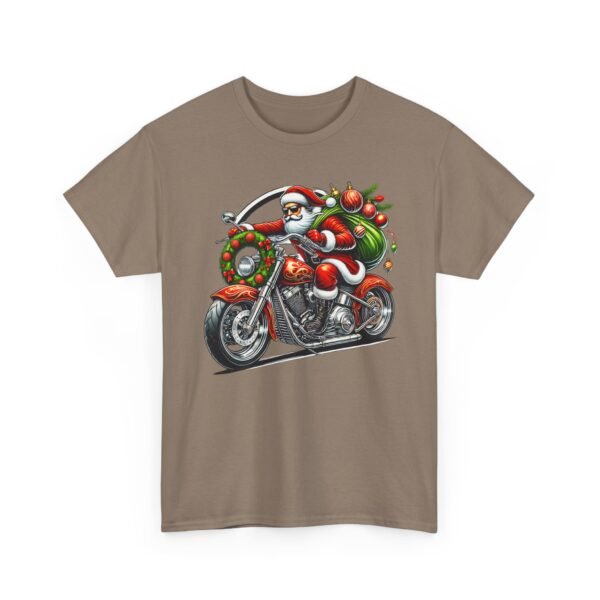 Unisex t-shirt from Twisted Angell with the sarcastic phrase “Santa on a Motorcycle” printed on the front.