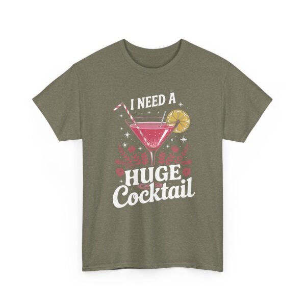 Unisex t-shirt from Twisted Angell with the sarcastic phrase “I Need a Huge Cocktail” printed on the front.