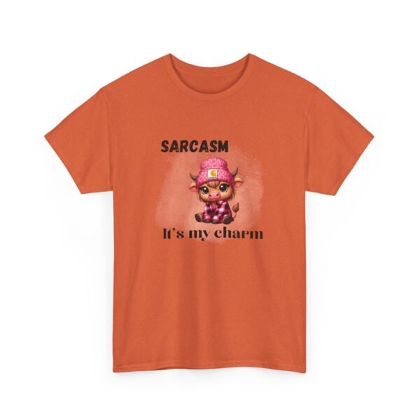 Unisex t-shirt from Twisted Angell with the sarcastic phrase “Sarcasm Is My Charm” printed on the front.