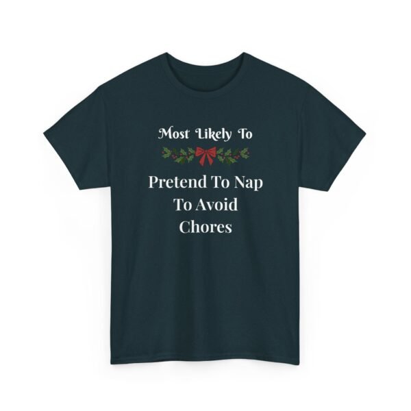15926336511777795095_2048.jpeg Unisex t-shirt from Twisted Angell with the sarcastic phrase “Most Likely To Nap To Avoid Chores” printed on the front.
