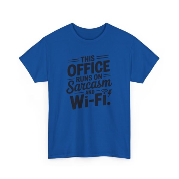Unisex t-shirt from Twisted Angell with the sarcastic phrase “Sarcasm & Wi‑Fi Office” printed on the front.