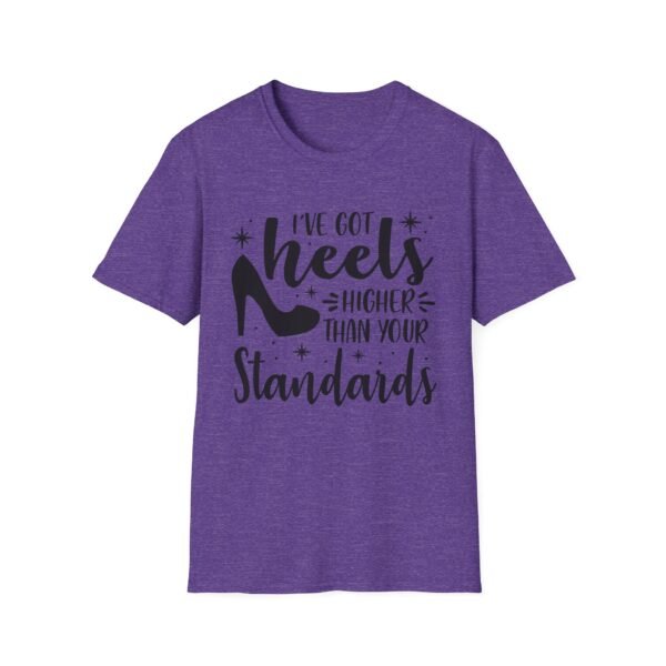 16010951629546346287_2048-1.jpeg Unisex t-shirt from Twisted Angell with the sarcastic phrase “I've Got Heels Higher Than Your Standards” printed on the front.