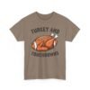 Unisex t-shirt from Twisted Angell with the sarcastic phrase “Turkey and Touchdowns” printed on the front.