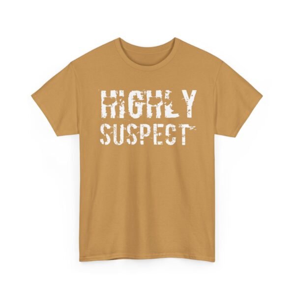 Unisex t-shirt from Twisted Angell with the sarcastic phrase “Highly Suspect” printed on the front.