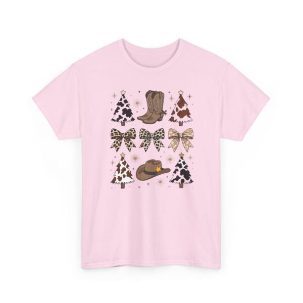 Unisex t-shirt from Twisted Angell with the sarcastic phrase “Country Christmas Boots, Bows, Hat, Trees” printed on the front.