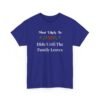 Unisex t-shirt from Twisted Angell with the sarcastic phrase “Most Likely To Hide Until The Family Leaves” printed on the front.
