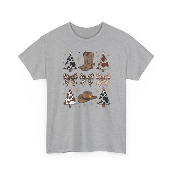 Unisex t-shirt from Twisted Angell with the sarcastic phrase “Country Christmas Boots, Bows, Hat, Trees” printed on the front.