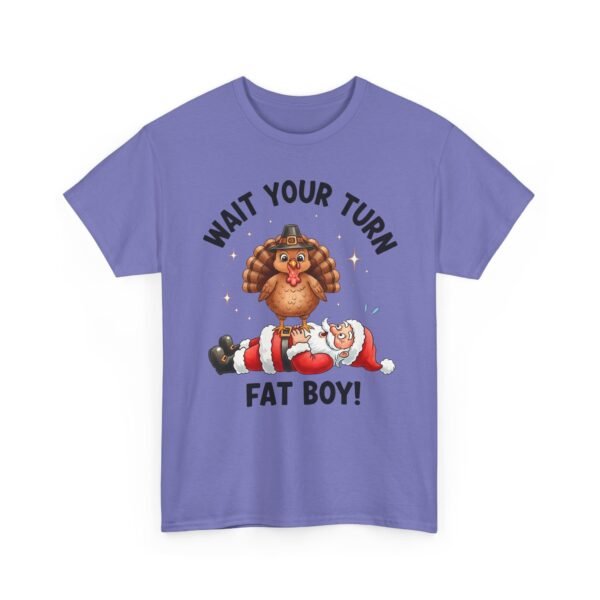 Unisex t-shirt from Twisted Angell with the sarcastic phrase “Wait Your Turn Fat Boy” printed on the front.