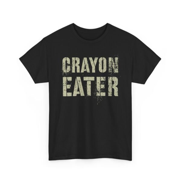 Unisex t-shirt from Twisted Angell with the sarcastic phrase “Crayon Eater” printed on the front.