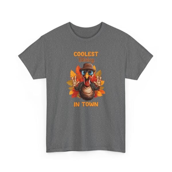 Unisex t-shirt from Twisted Angell with the sarcastic phrase “Coolest Turkey in Town” printed on the front.