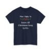 Unisex t-shirt from Twisted Angell with the sarcastic phrase “Most Likely To Know All Christmas Song Lyrics” printed on the front.