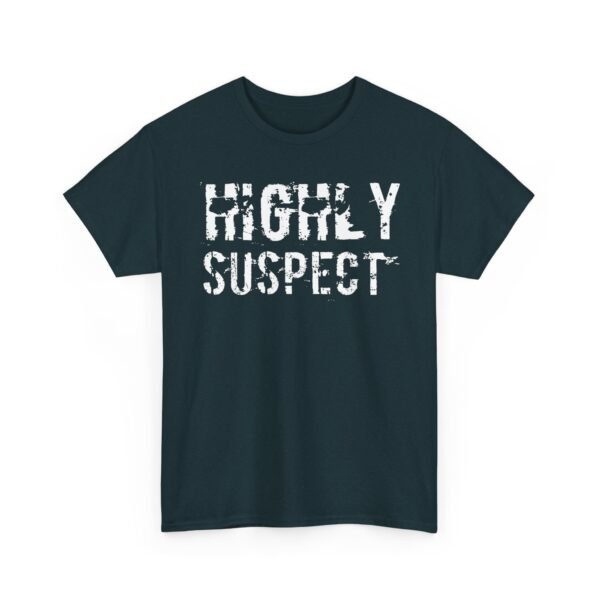 Unisex t-shirt from Twisted Angell with the sarcastic phrase “Highly Suspect” printed on the front.