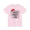 Unisex t-shirt from Twisted Angell with the sarcastic phrase “Forced Family Fun” printed on the front.