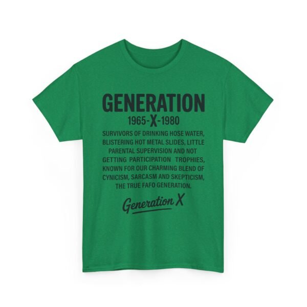 Unisex t-shirt from Twisted Angell with the sarcastic phrase “Generation X” printed on the front.