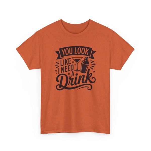 Unisex t-shirt from Twisted Angell with the sarcastic phrase “You Look Like I Need A Drink” printed on the front.