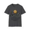 Unisex t-shirt from Twisted Angell with the sarcastic phrase “Smile. It confuses the emotionally stable” printed on the front.