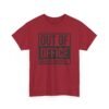 Unisex t-shirt from Twisted Angell with the sarcastic phrase “Out of Office - Might Not Come Back” printed on the front.
