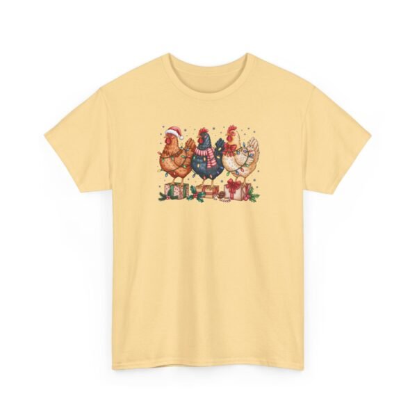 Unisex t-shirt from Twisted Angell with the sarcastic phrase “Festive Chickens” printed on the front.