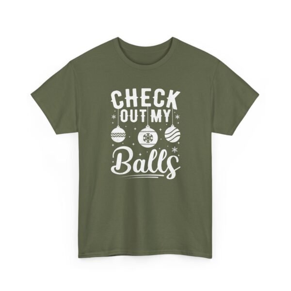 Unisex t-shirt from Twisted Angell with the sarcastic phrase “Check Out My Balls” printed on the front.