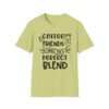 Unisex t-shirt from Twisted Angell with the sarcastic phrase “Coffee & Friends Make the Perfect Blend” printed on the front.