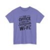 Unisex t-shirt from Twisted Angell with the sarcastic phrase “Sarcasm & Wi‑Fi Office” printed on the front.