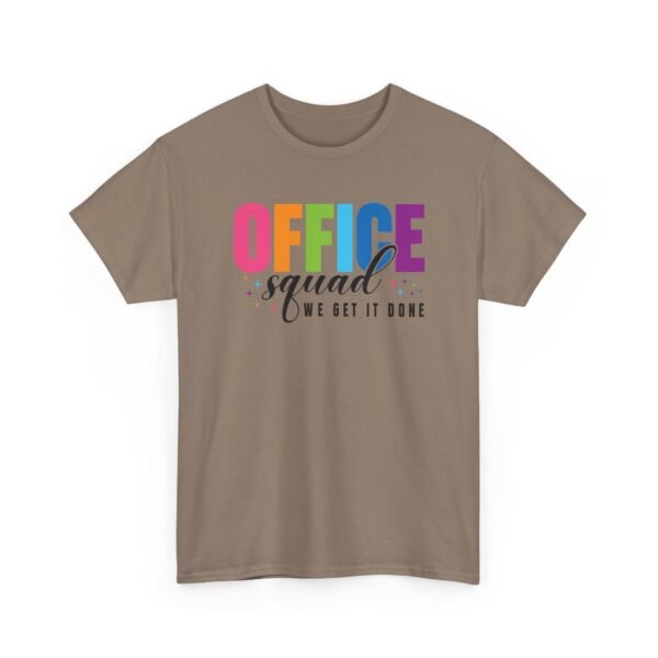 Unisex t-shirt from Twisted Angell with the sarcastic phrase “Office Squad - We Get It Done” printed on the front.