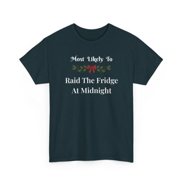 Unisex t-shirt from Twisted Angell with the sarcastic phrase “Most Likely To Raid The Fridge At Midnight” printed on the front.