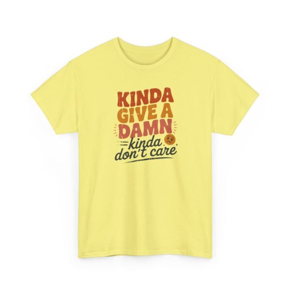 Unisex t-shirt from Twisted Angell with the sarcastic phrase “Kinda Give a Damn, Kinda Don't Care” printed on the front.