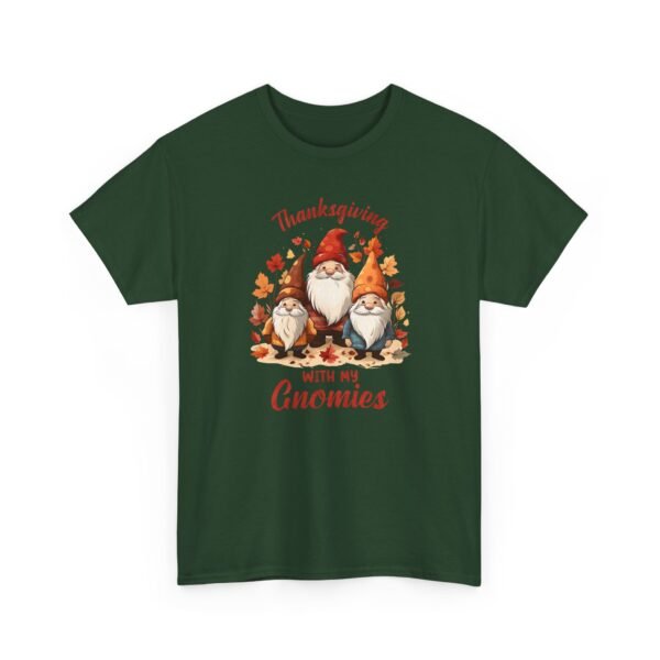 Unisex t-shirt from Twisted Angell with the sarcastic phrase “Thanksgiving With My Gnomies” printed on the front.