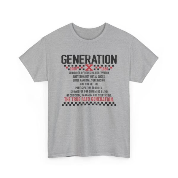 Unisex t-shirt from Twisted Angell with the sarcastic phrase “Generation X - The True FAFO Generation” printed on the front.