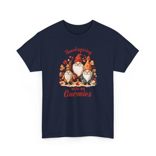 Unisex t-shirt from Twisted Angell with the sarcastic phrase “Thanksgiving With My Gnomies” printed on the front.