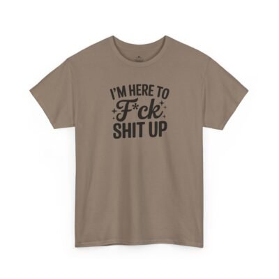 Unisex t-shirt from Twisted Angell with the sarcastic phrase “I'm Here to F*ck Shit Up” printed on the front.