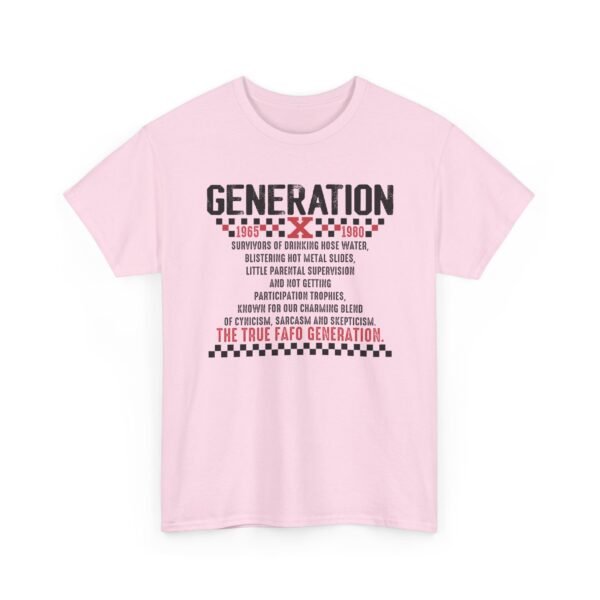 Unisex t-shirt from Twisted Angell with the sarcastic phrase “Generation X - The True FAFO Generation” printed on the front.