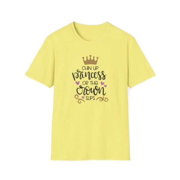 Unisex t-shirt from Twisted Angell with the sarcastic phrase “Chin Up Princess or the Crown Slips” printed on the front.
