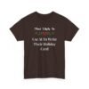 Unisex t-shirt from Twisted Angell with the sarcastic phrase “Most Likely to Use AI To Write Their Holiday Card” printed on the front.