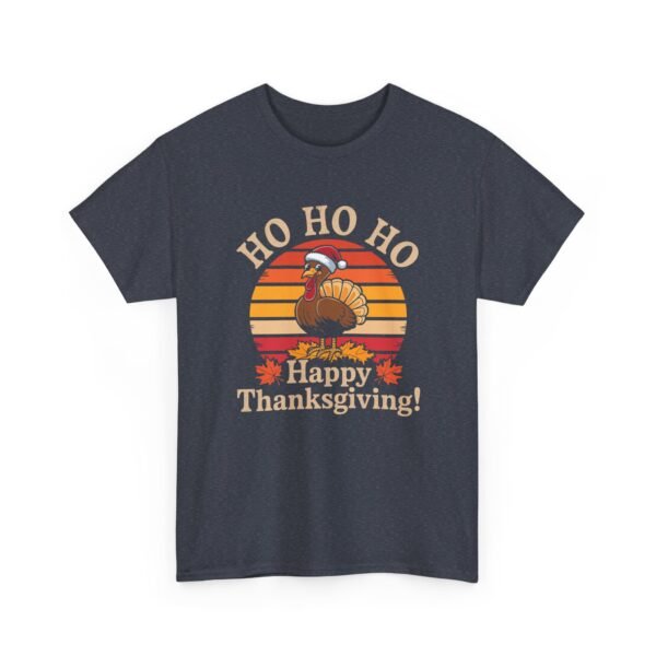 Unisex t-shirt from Twisted Angell with the sarcastic phrase “Ho Ho Ho Happy Thanksgiving” printed on the front.
