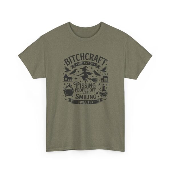 Unisex t-shirt from Twisted Angell with the sarcastic phrase “Bitchcraft, The Art Of Pissing People Off And Smiling Sweetly” printed on the front.