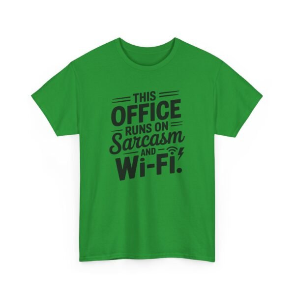 Unisex t-shirt from Twisted Angell with the sarcastic phrase “Sarcasm & Wi‑Fi Office” printed on the front.