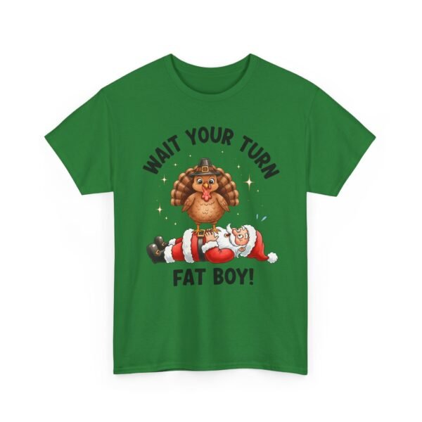 Unisex t-shirt from Twisted Angell with the sarcastic phrase “Wait Your Turn Fat Boy” printed on the front.