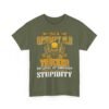 Unisex t-shirt from Twisted Angell with the sarcastic phrase “I'm A Grumpy Old Trucker, My Level Of Sarcasm Depends On Your Level Of Stupidity” printed on the front.
