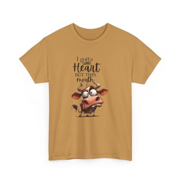 18407604204752324183_2048-1.jpeg Unisex t-shirt from Twisted Angell with the sarcastic phrase “I Gotta Good Heart But This Mouth - Cow” printed on the front.